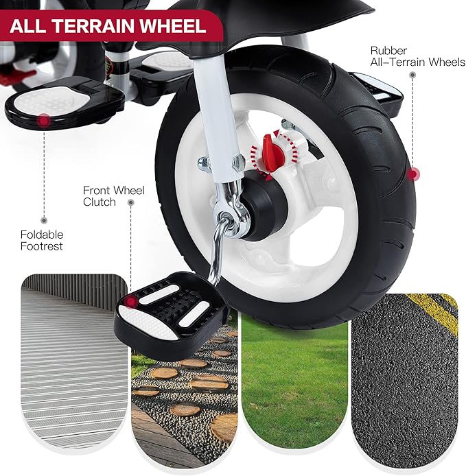 JMMD Baby Trike, 6-in-1 Kids Stroller Tricycle with Adjustable Push Handle, Removable Canopy, Safety Harness for 6 Months - 5 Year Old(Red)