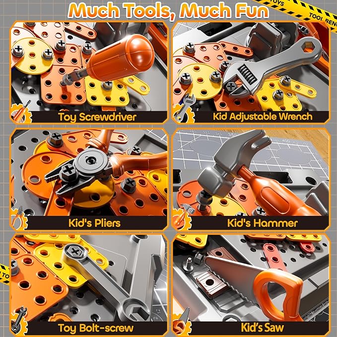 Kids Tool Toy Playset with Electronic Drill Sound for Aged 3 4 5 6 7 8, Workbench Toys for Toddlers 3-5, Pretend Play Tool Box, Construction Mechanic Set, Birthday Gift for Boys Girls Ages 3-8