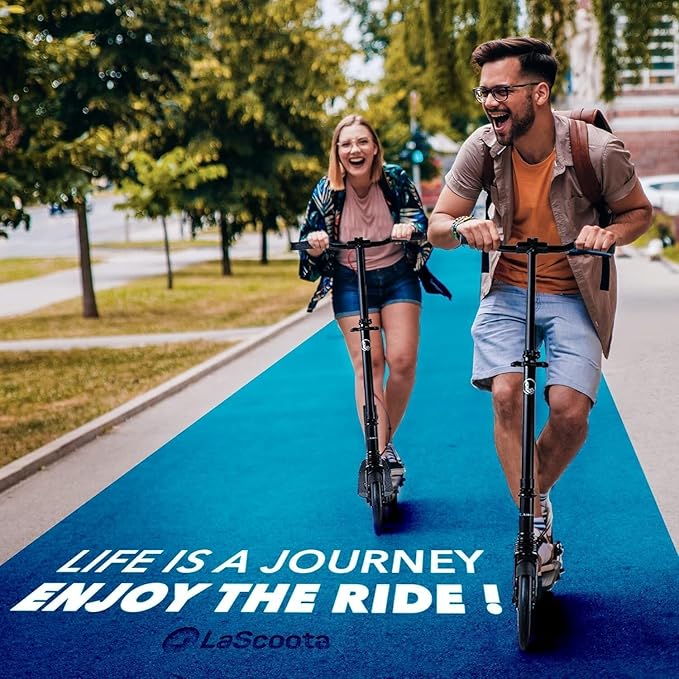 LaScoota Kick Scooter for Kids Ages 6+, Teens & Adults, Large 8" Sturdy Urethane Wheels. Adjustable Handlebar, Lightweight, Foldable, 220lbs Max Load