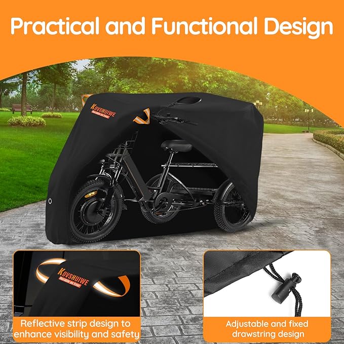 Kovshuiwe Adult Electric Tricycle Cover 24 inch 3 Wheel Bicycle Covers Heavy Duty 420D Oxford Strong UV Protection & Windproof, Waterproof Trike Bike Covers