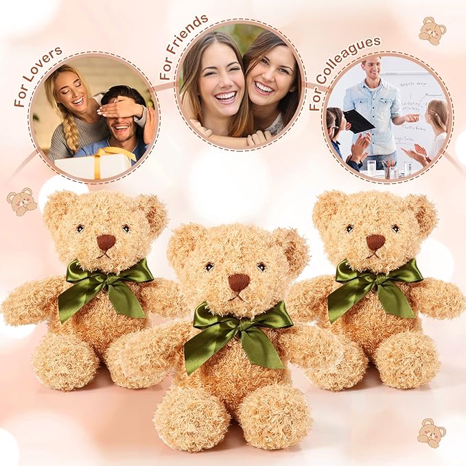 HyDren 30 Pcs Stuffed Animals Plush Bears Gifts Bulk Sleeping Playing Bear Toys with Bow Tie for Birthday Baby Shower Graduation Christmas Wedding Party Favor(10 Inch,Brown)