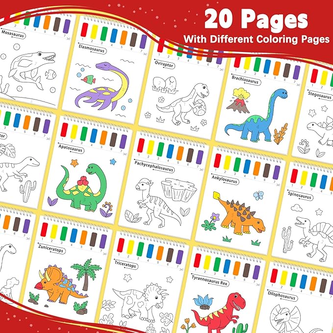 Paint with Water Coloring Books for Toddlers, Watercolor Painting Books for Kids Water Color Paint Kit Art Craft Birthday Gift for Ages 1-3, 4-8 (Dinosaurs)