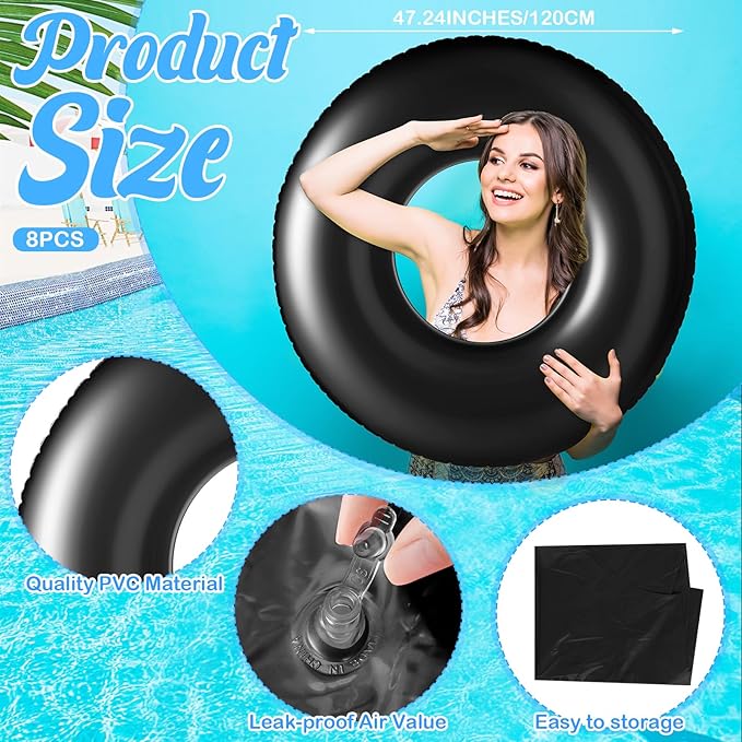 8 Pcs Large Inflatable Pool Float 36 Inches Swimming Ring Pool Floats Adult Inflatable Tube for Summer Vacation Beach River Bachelorette Wedding Party Supplies