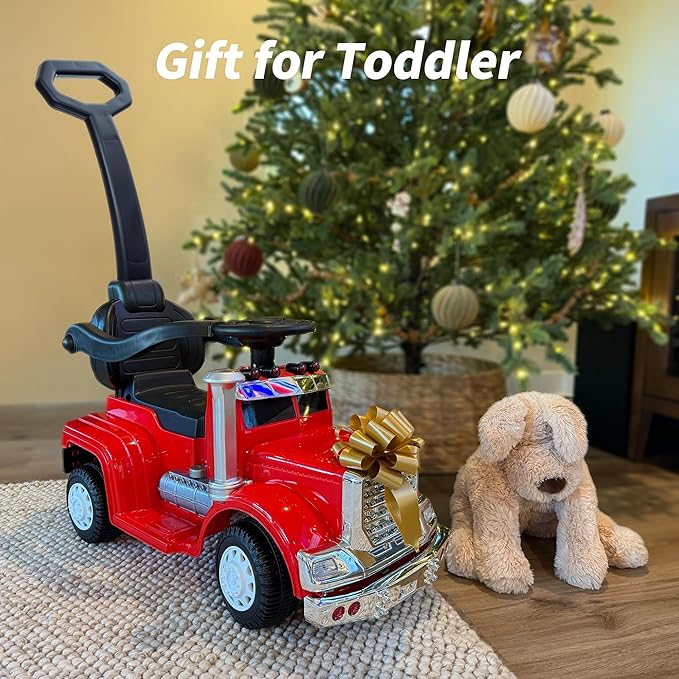 3-in-1 Ride on Push Car for Toddler with Handle, Toddler Ride on Toy for Girls Aged 1-3, Stroller Sliding Walking Car w/Music, Horn and Lights - Red