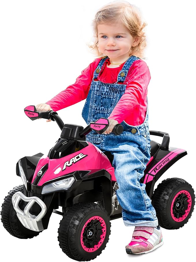 Aosom NO Power Kids Ride On Push Car, Ride Racer, Foot-to-Floor Sliding Car, Walking ATV Toy with Music, Lights, for 1.5-3 Years Old, Pink