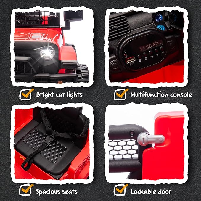 24V Ride On Jeep Car, Toddler Ride On Toys w/Parents Remote Control, 200W Power Motor Electric Car for Kids 2-4 with 4-Wheel Suspension, Bluetooth, Music, 1.86-3.11MPH Adjustable Speed, Red