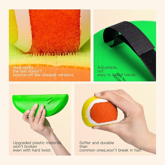 EVERICH TOY Upgraded Toss and Catch Ball Game Set, Kids Toy Stocking Stuffers for Boys Girls Ages 3-12, Includes 2 Paddles 2 Sticky Balls, Water-Resistant Indoor Outdoor Toy for Beach Pool Yard