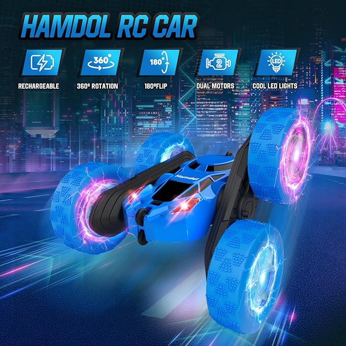 STEM Remote Control Car for Kids Ages 6-12, 4WD RC Stunt Car with LED Wheel Lights & 360° Flips, 2.4GHz Fast Electric Toy for Boys 8-10, Educational Gift for Birthday or Christmas