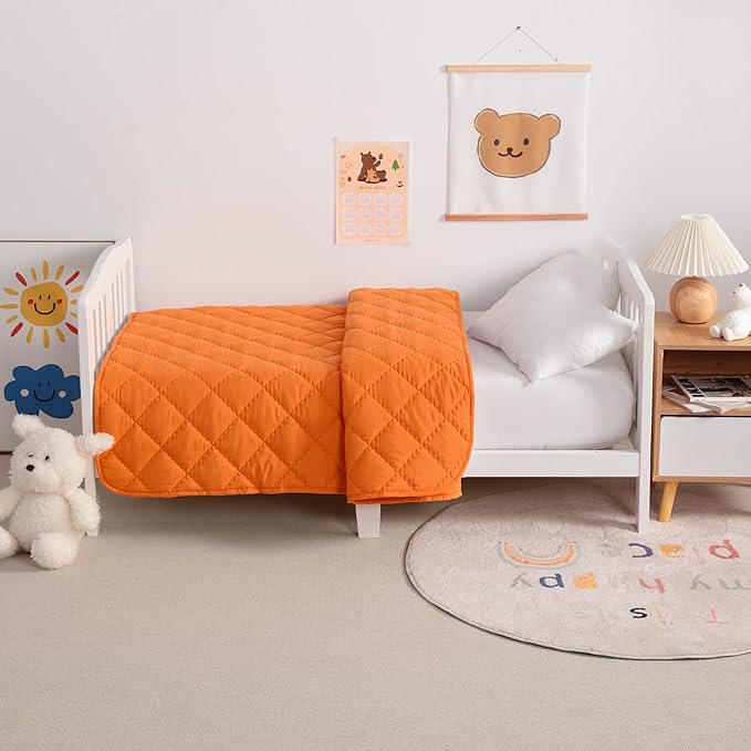 NTBAY Down Alternative Oversized Toddler Comforter, Super Soft and Warm Solid Color Baby Crib Quilted Blanket, 43x60 inches, Orange
