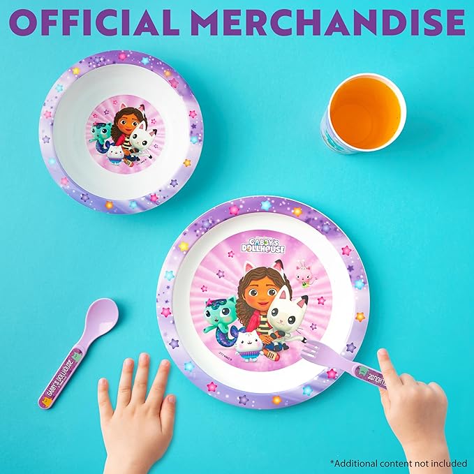 Get Trend Gabby's Dollhouse Dinnerware Sets for Kids, 5 Pc Tableware, Plate, Bowl, Cup, Spoon, Fork, Plates and Bowls Set, Gifts for Kids (Multi Gabby's Dollhouse)