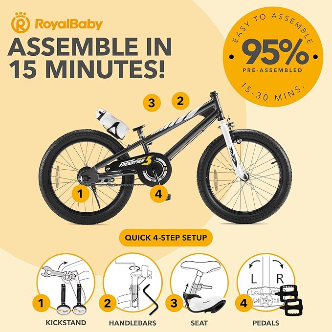 RoyalBaby Kids Bike EZ Balance to Pedal Dual Handbrake Toddlers Boys Girls Bicycle 12-20 Inch for Age 3-10 Years