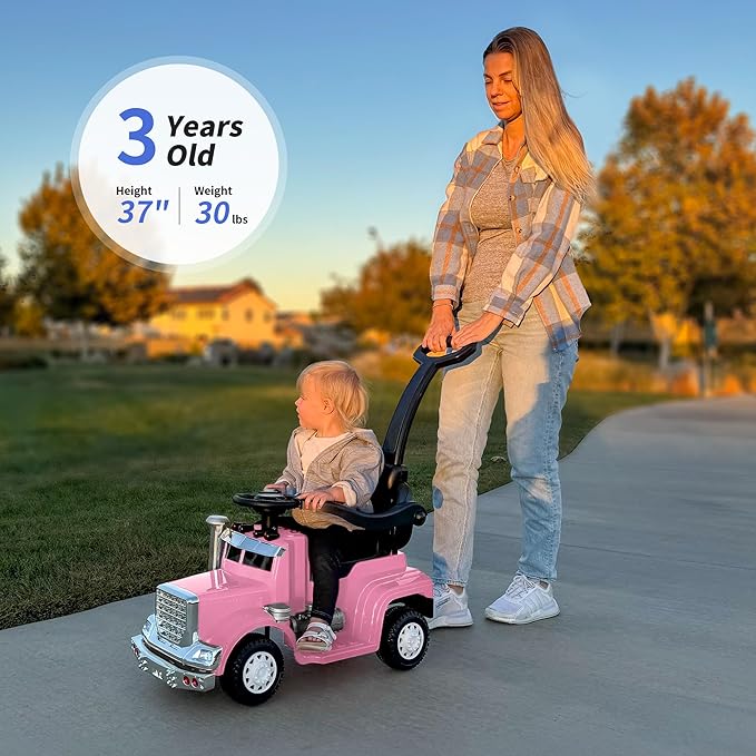 3-in-1 Ride on Push Car for Toddler with Handle, Toddler Ride on Toy for Girls Aged 1-3, Stroller Sliding Walking Car w/Music, Horn and Lights - Pink