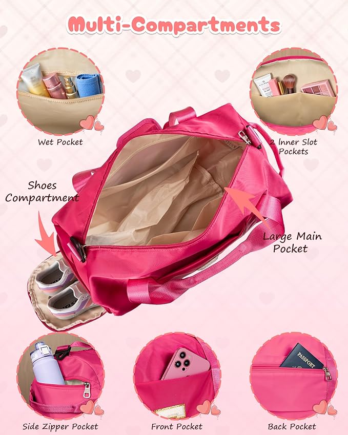 Teen Girl Gifts, Girls Travel Duffel Bag, Kids Initial Overnight Bags with Shoe Compartment, Customized Sport Gym Weekender Bag with Makeup Pouch, Birthday Gift for Kid (Letter V)