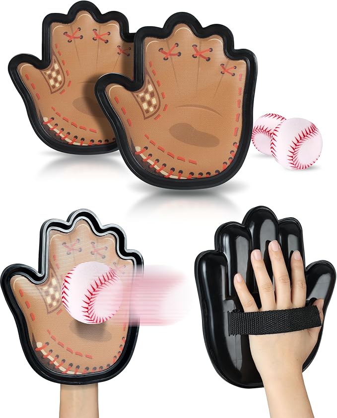 Toss and Catch Ball Game, Football & Baseball Camping/Yard/Outdoor Sports Toy for Kids, Outdoor Family Games for Kids and Adults with 2 Soft Sticky Balls and 2 Upgraded Paddles, Ages 3-8+ (Baseball)