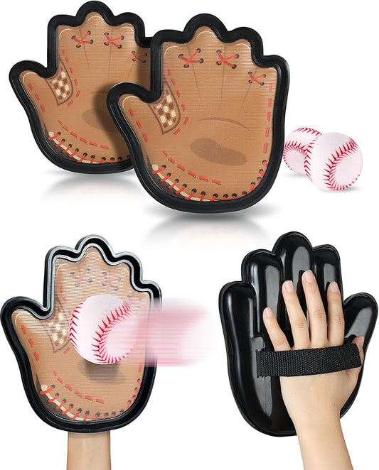 Toss and Catch Ball Game, Football & Baseball Camping/Yard/Outdoor Sports Toy for Kids, Outdoor Family Games for Kids and Adults with 2 Soft Sticky Balls and 2 Upgraded Paddles, Ages 3-8+ (Baseball)