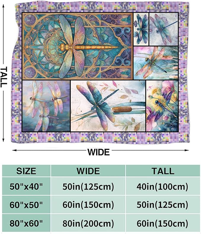Dragonfly Throw Blanket for Women, Dragonflies Decor Fleece Blanket Gifts for Boys Girls, Warm Cozy Soft Flannel Stuff for Bed Sofa Couch 80" x 60"