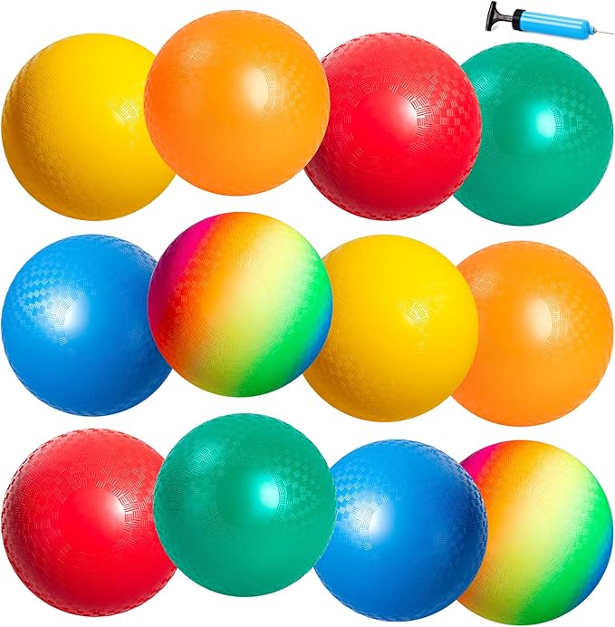 EVERICH Playground Balls Kickball, 6 or 12 Pack 8.5" Dodgeballs Bouncy Kick Balls for Kids Adults Outdoor Indoor, 4 Square Ball School Yard Games for Boys Girls 3-5 5-8 8-12 with Pump