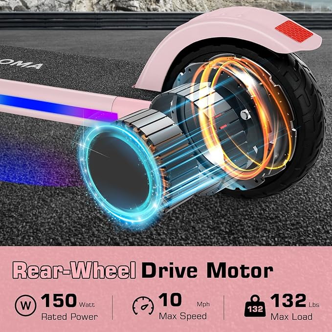 Caroma Electric Scooter for Kids Ages 6-14, 180W/150W Motor & 10 Mph, 85 Mins Ride Time, Adjustable Height & Speed, LED Display & Colorful Lights, Kids Electric Scooter, Best Gifts for Girls and Boy