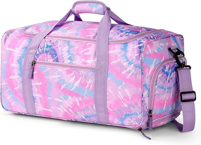Choco Mocha Girls Tie Dye Suitcase with Wheels Kids Purple Rolling Duffle Bag for Camping Teen Girls Toddler Luggage Bag for Travel, 22inch
