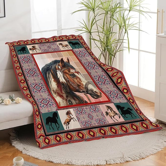 Horse Throw Blanket Horse Stuff Gifts for Kids Girls Boys Adults Women Men Soft Cozy Warm Plush Fluffy Fuzzy Fleece Blanket Decor 60''X80''