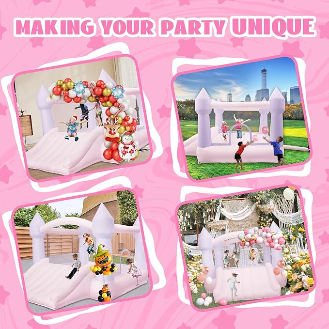 AKSPORT Inflatable Bounce House,White Castle Bounce House for Kids 3-6 Indoor & Outdoor Inflatable Bouncer House with Slide & Air Blower & Balloons for Kids Birthday Party,Wedding Party