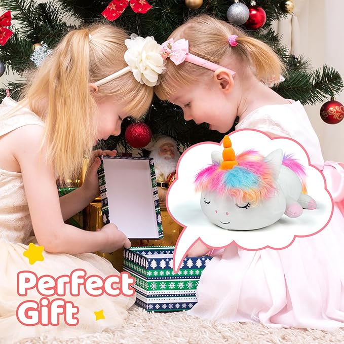 Puffpals Weighted Plush, Cute Pink Unicorn Weighted Stuffed Animal with Beads, Soft Sensory Plush Pillow Toy for Kids & Adults (14in, 1.7lbs)