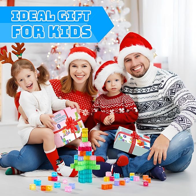 VigorFun Magnetic Blocks Set, Magnet Building Blocks with Toy Figurine and Storage Bag for Kids Gifts, STEM Educational Preschool Sensory Toys for Toddlers Boys Girls Ages 3-12(Transparent)