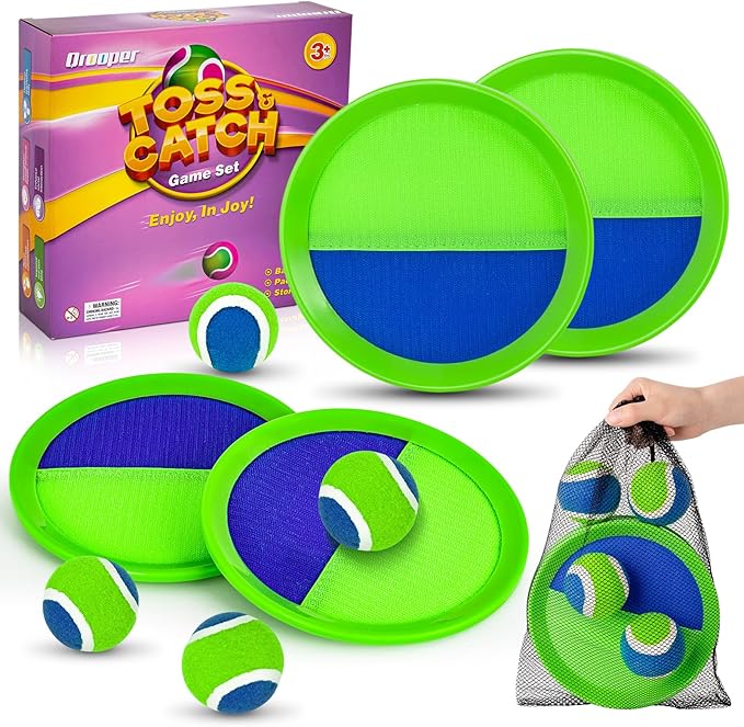 Toss and Catch Ball Game Set - Classic Kids Outdoor Indoor Activity Toys - Great Games for Beach Pool Yard Camping - Sticky Paddle Ball Toy Gift for Toddlers Boys Girls 3 4 5 6 7 8 9 10 11 12 Year Old