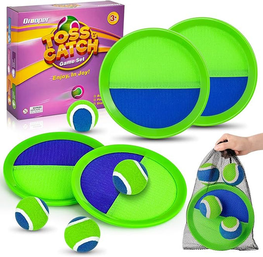 Toss and Catch Ball Game Set - Classic Kids Outdoor Indoor Activity Toys - Great Games for Beach Pool Yard Camping - Sticky Paddle Ball Toy Gift for Toddlers Boys Girls 3 4 5 6 7 8 9 10 11 12 Year Old