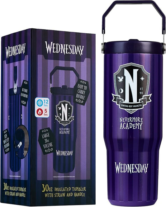 Get Trend Wednesday Tumbler with Straw 30oz Girls Teens Insulated Cup with Lid Handle Travel Mug Cups with Lids for School Sports Gifts for Girls (Purple Wednesday)