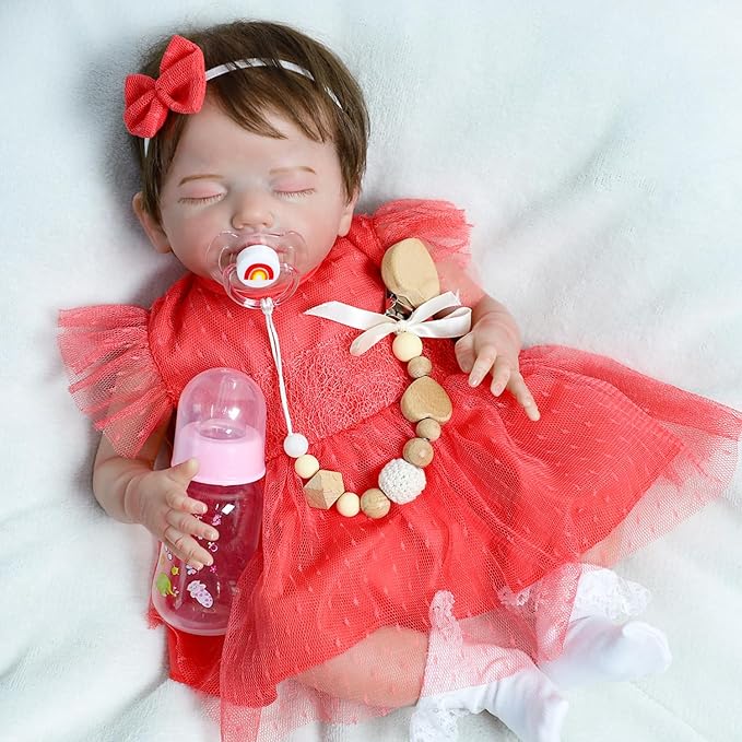 SCOM Reborn Baby Dolls Girl 20 Inch, Realistic Newborn, Sleeping Baby Dolls Girl, with Weighted Soft Cloth Body, Poseable Vinyl Limbs, with Feeding Toy Accessories, Dolls Gift for Kids 3+