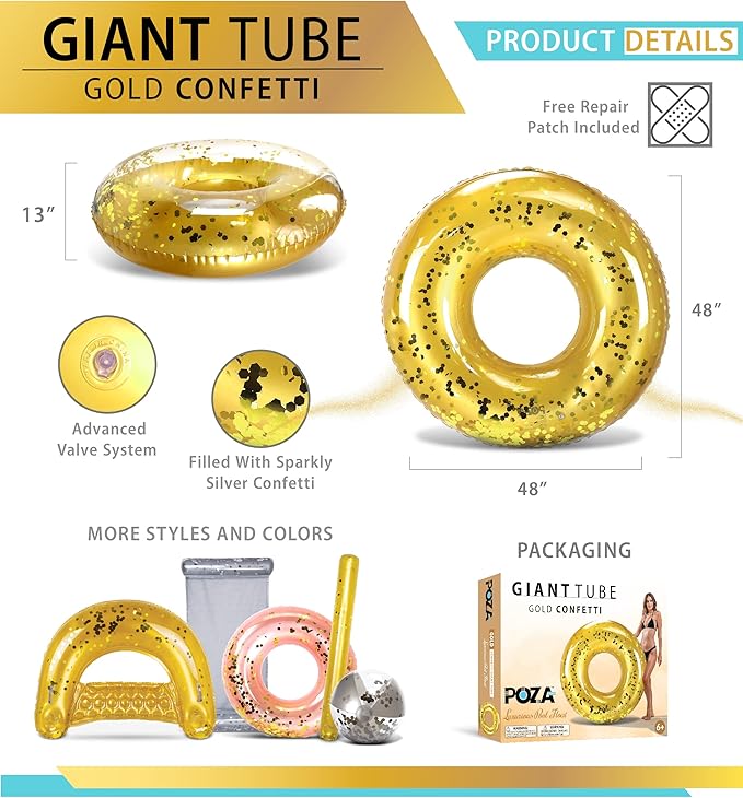 CoTa Global Inflatable Pool Float Tube Confetti Premium Swim Ring Heavy Duty Vinyl Flotation Pool Floats Toy for The Beach, Party, Vacation, UV Resistant - Pool Party