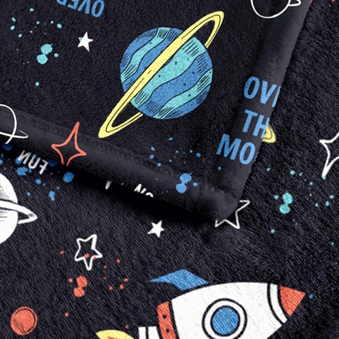 Wajade Toddler Fleece Space Blanket for Boys Kids 3D Rocket Planets Soft Throw Blanket Birthday Christmas Halloween Space Decor for Children 60"x80"