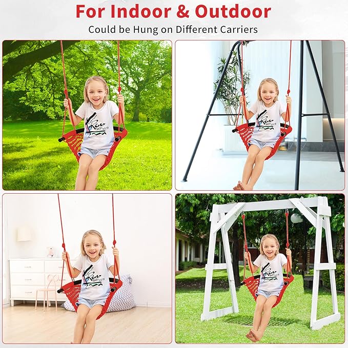 Hi-Na Kids Tree Swing Seat for Kids Rope Swing Seat, Indoor Swing for Kids Outdoor, Backyard Swing Tree Swing Seat Door Swing (Red)