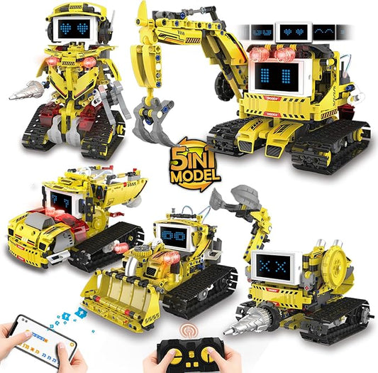 5-in-1 Programmable Robot Building Block Set for Kids Age 6 7 8 9 10 11 12-14, with APP or Remote Control & LED Display Screen, STEM Educational Gift for Teen Boys and Girls (660PCS)