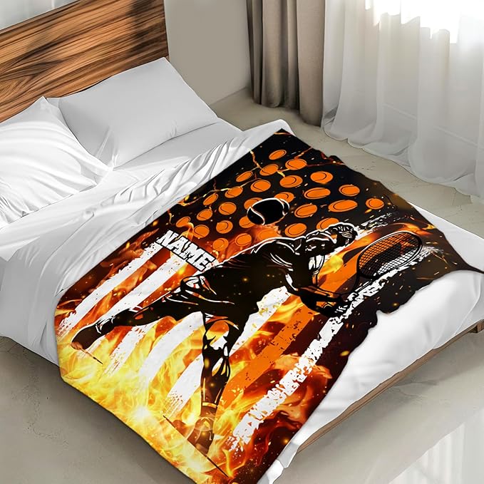 Personalized Tennis Throw Blanket Gifts with Name for Boys, Sport Blanket for Kids Teens Adults Tennis Lovers, Custom 60x50 Inches Soft Blankets for Sofa Couch Bed