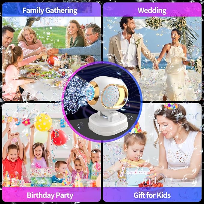 Bubble Machine, Automatic Bubble Machine for Kids Parties Toddlers, Bubble Blower Machine Bubble Maker Battery Operated, Great for Wedding Birthday - Halloween Outdoor Bubble Toy, White