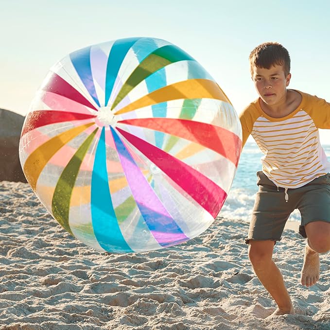 GIFTEXPRES 40" Striped Beach Ball - Giant Transparent Inflatable Ball for Swimming Pool Party - Summer Outdoor Water Toy & Decoration