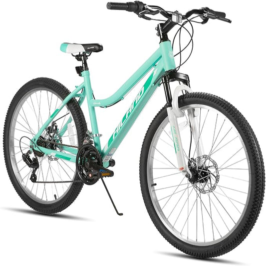 Hiland 26 Inch Womens Mountain Bike, with Step-Through Frame, 18 Speeds, Suspension Fork MTB, Bicycle for Women Men Adult