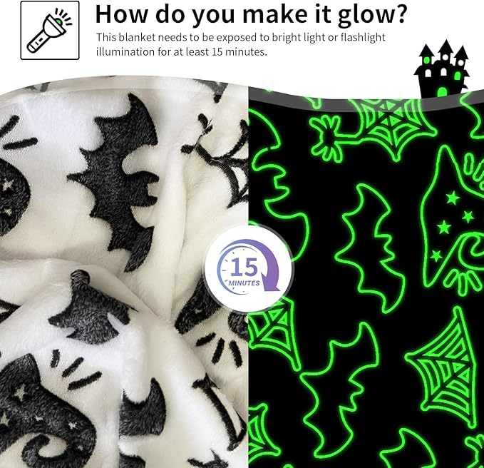 TEHALK Cute Bat Halloween Blanket for Couch, Spooky Blanket for Boys/Girls/Toddler/Kids/Teens/Women/Men 50"x 60"