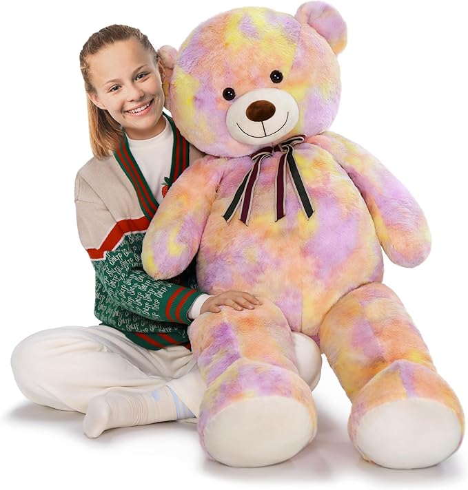 Tezituor Big Teddy Bear,52'' Giant Stuffed Animal,Large Soft Bear Plush Toy,Plushie for Warmth & Comfort for Girlfriend Girls Boys Girlfriend for Valentine, Christmas, Birthday,Rainbow Yellow