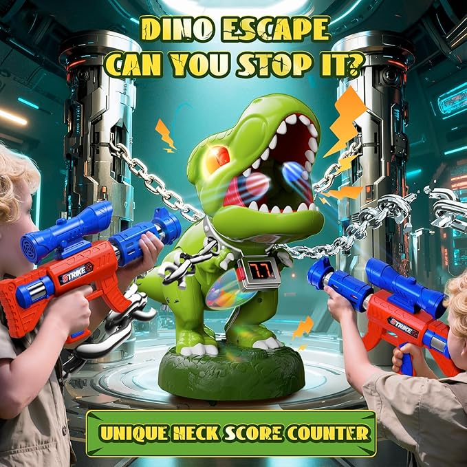 Realistic Dinosaur Moveable Shooting Toys, 2 Pack Launchers with Aiming, Roaring Dino Eyes & Belly Glow, LCD Score Record, Stocking Stuffers for Kids Toys Gifts for Boy Ages 3 4 5 6 7 8 9 10+ Year Old