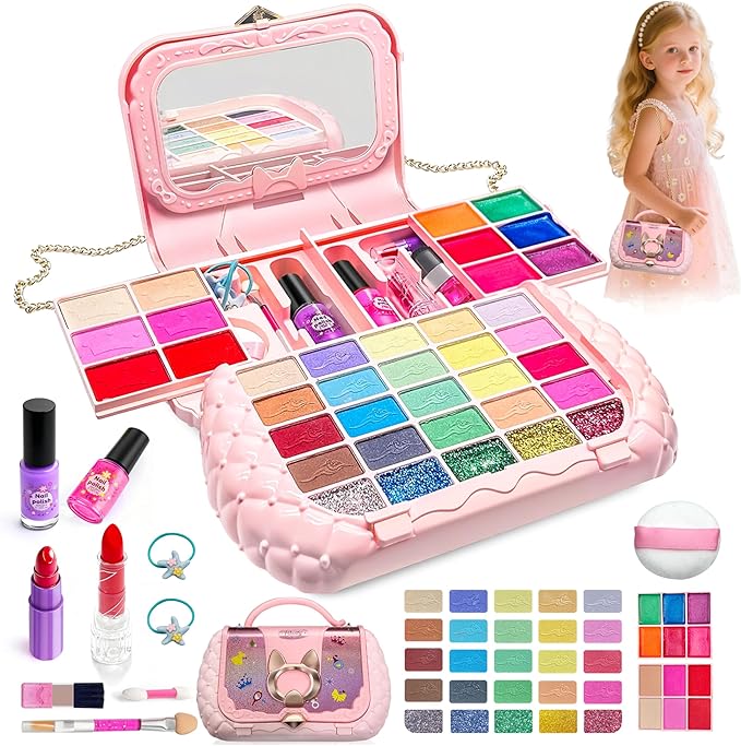 Kids Makeup Kit for Girl - Kids Makeup Sets for Girls 5-8, Real Washable Girls Makeup Kit, Little Girl Makeup Set & Princess Toys Christmas Birthday Gift for 3 4 5 6 7 8 9 10 11 12 Year Old