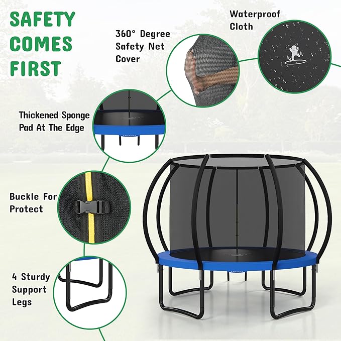 Polar Aurora 10FT 12FT 14FT 16FT Outdoor Trampoline with Safety Enclosure Net, Thickened Spring Pad，ASTM Approved Recreational Trampoline for Kids and Adults,Anti-Rust Coated Frame and Thickened Mat