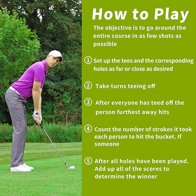 Golf Bucket Yard Game - 6 Hole Course With 2 Clubs, Balls and Flag for Adults and Family - Outdoor Lawn Chipping Games for Backyard, Beach, Park, Camping and Hotel