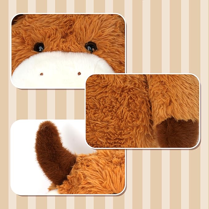 32" Big Highland Cow Stuffed Animal, Giant Highland Cow Plush Toy Huge Size Fluffy Plushy Fat Plushie Gift for Kids
