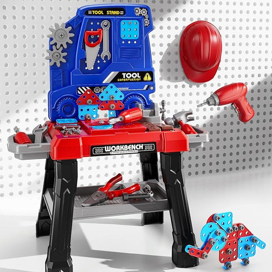 Kids Tool Bench Set, 142Pcs Toddler Tool Toy Playset with Electric Drill & Realistic Tools, STEM Building Pretend Play Construction Toys for Boys, Toddlers Toys Gifts for Ages 3 4 5 6 7 Year Olds