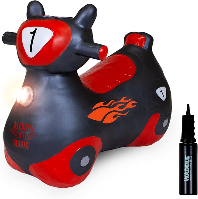 Waddle Bouncy Hopper Inflatable Hopping Toy Scooter, Indoors and Outdoor for Toddlers and Kids, Boys and Girls Ages 2 Years and Up (Black/Red Zoomer)