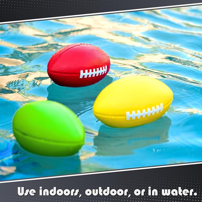 Kids Football 4 Pack - 7.25” Foam Footballs - Soft, Small Football - Colorful Mini Ball for Kids - Includes Green, Yellow, Blue, and Red