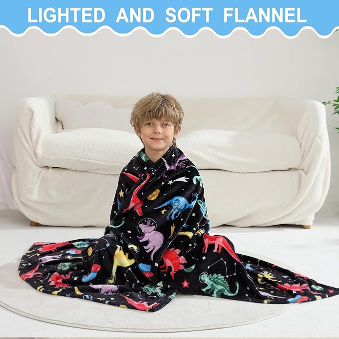 Softan Kids Throw Blanket for Girls & Boys, Warm Soft Toddler Fleece Blankets for Sofa Couch Bed， Cozy Fuzzy Plush Flannel Kids Throw Blanket for Daycare & School - Space Dinosaur 50x60 inches